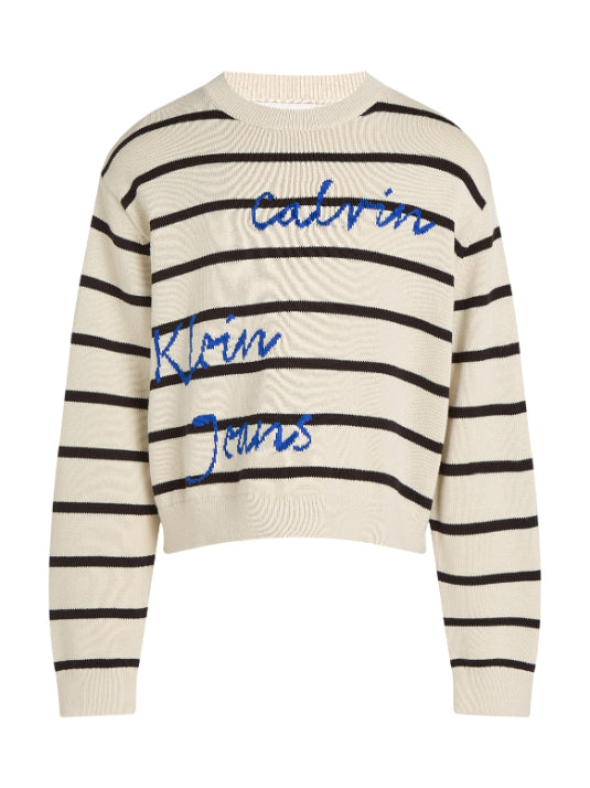 Calvin Klein Girls Stripe Handw Logo Sweater