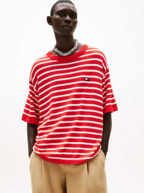 Fire Red / Ecru Stripe