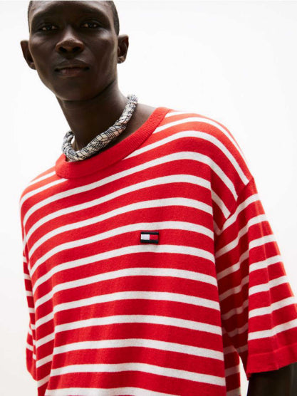 Fire Red / Ecru Stripe